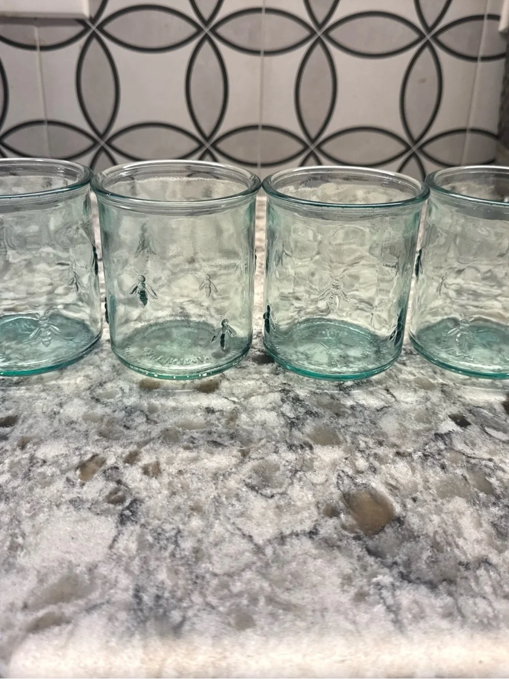 Set of 4 Aqua Glass Tumblers with Bee Motif Williams- Sonoma